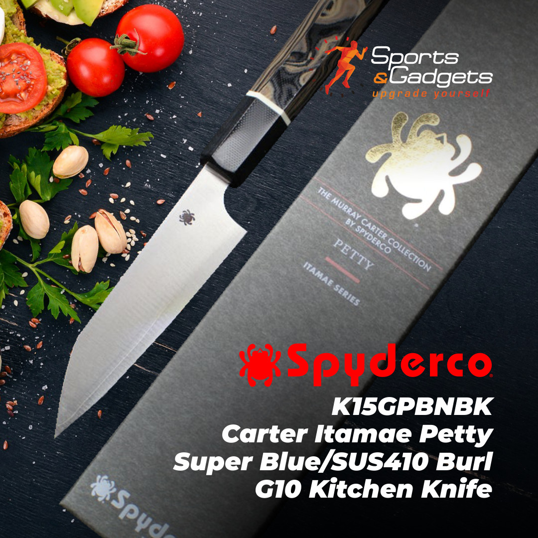 Spyderco K15GPBNBK Carter Itamae Petty Super Blue SUS410 Burl G10 Kitchen Knife