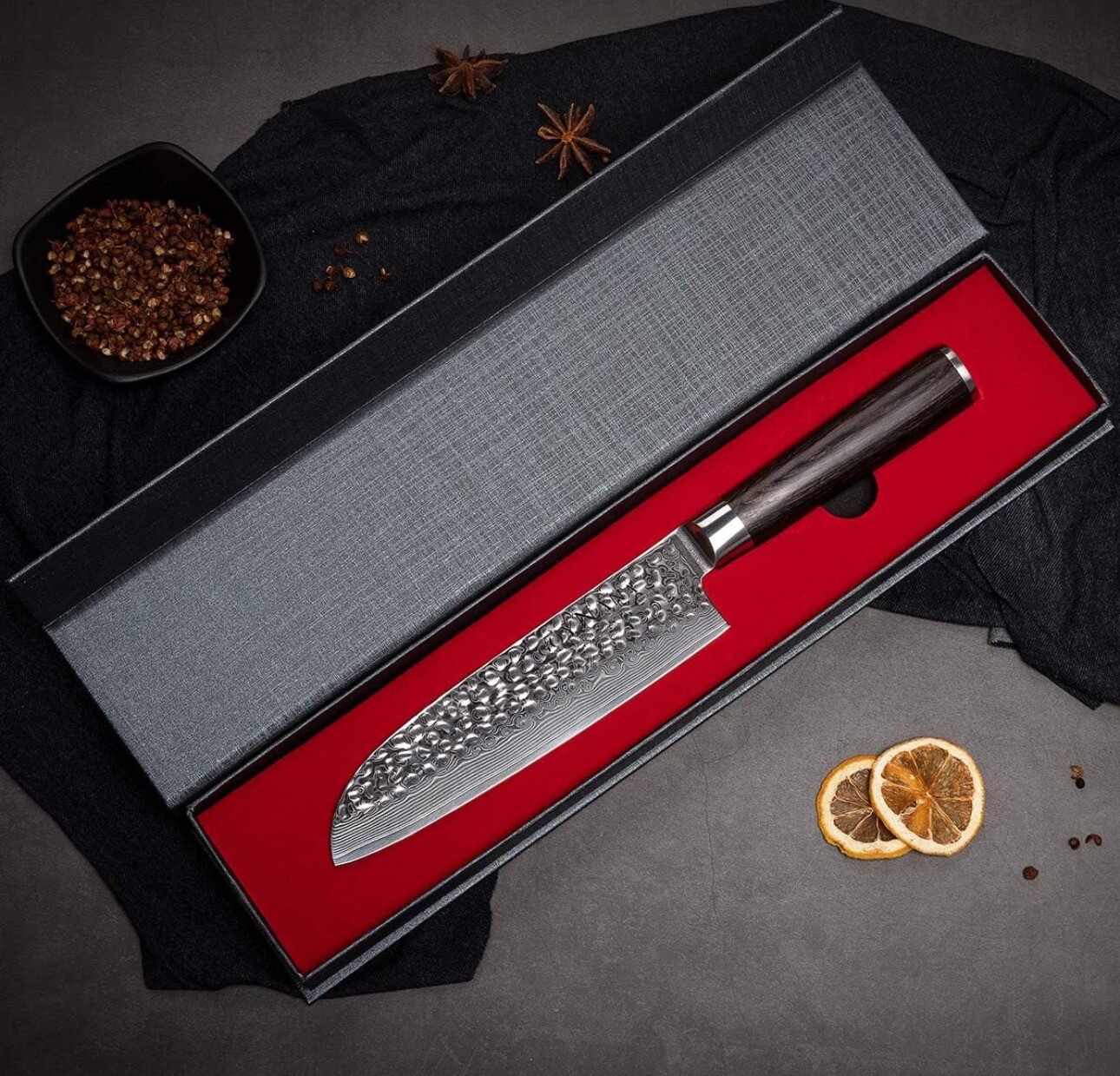 GOYNANA Luxury SANTOKU Knife 7 Inch Ultra Sharp And Non Stick Blade of Damascus