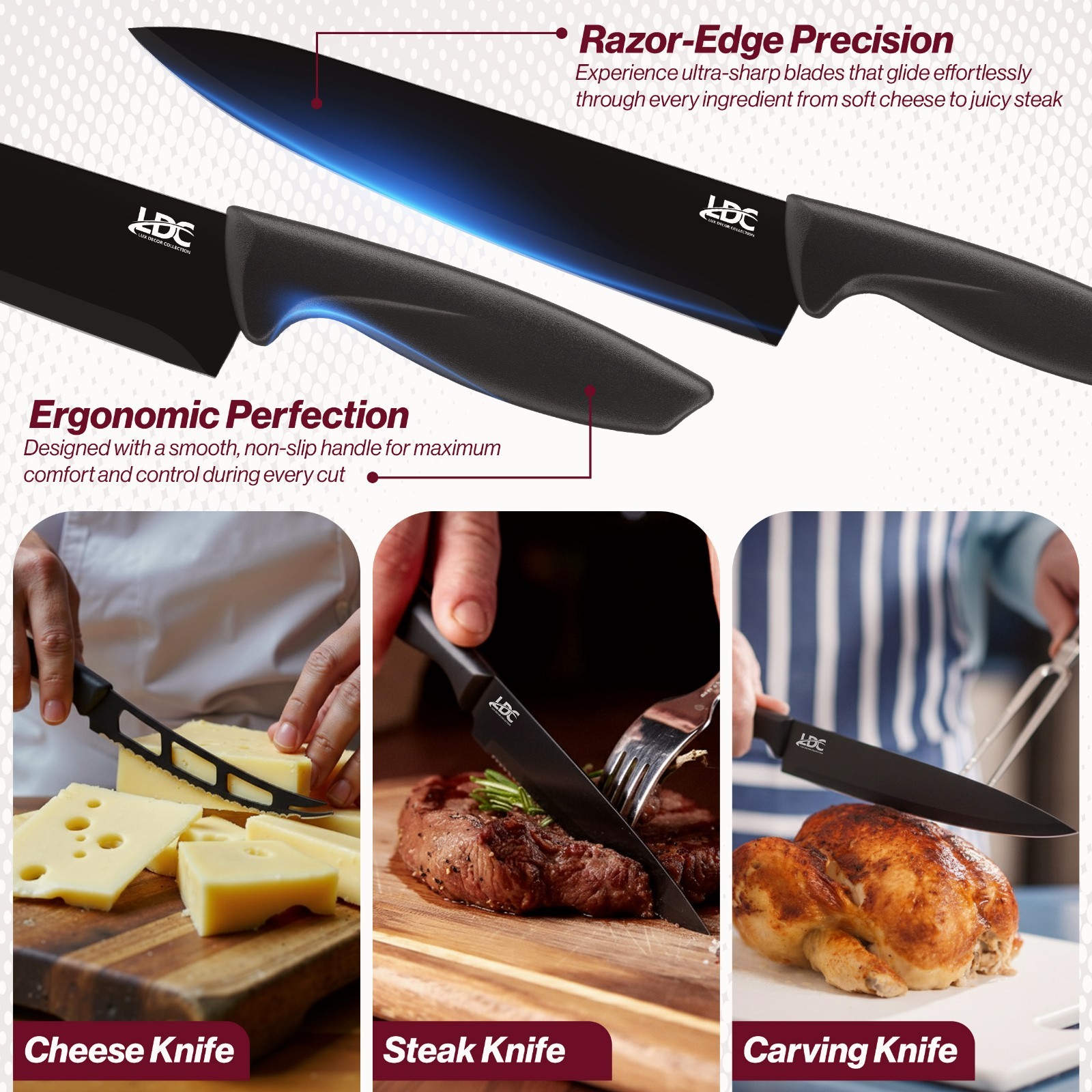 Knife Set Stainless Steel 7 Piece Professional Cutlery Pizza Kitchen Chef Knives