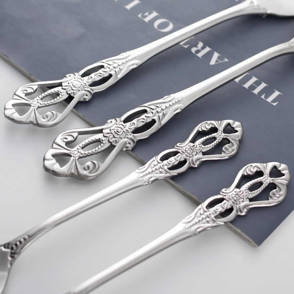 40-Piece Stainless Steel Flatware Set, Silver Silverware Set Service for 8, C…