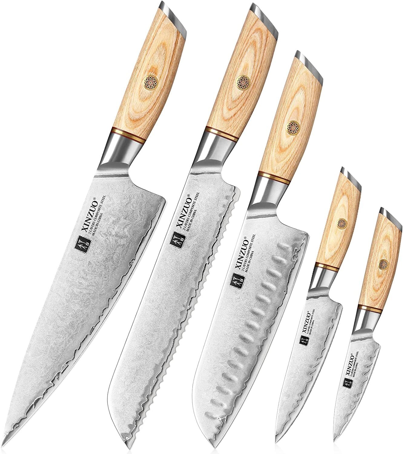 Xinzou B37S 5 Pcs Composite Stainless Steel Kitchen Knife Set Pakkawood Handle