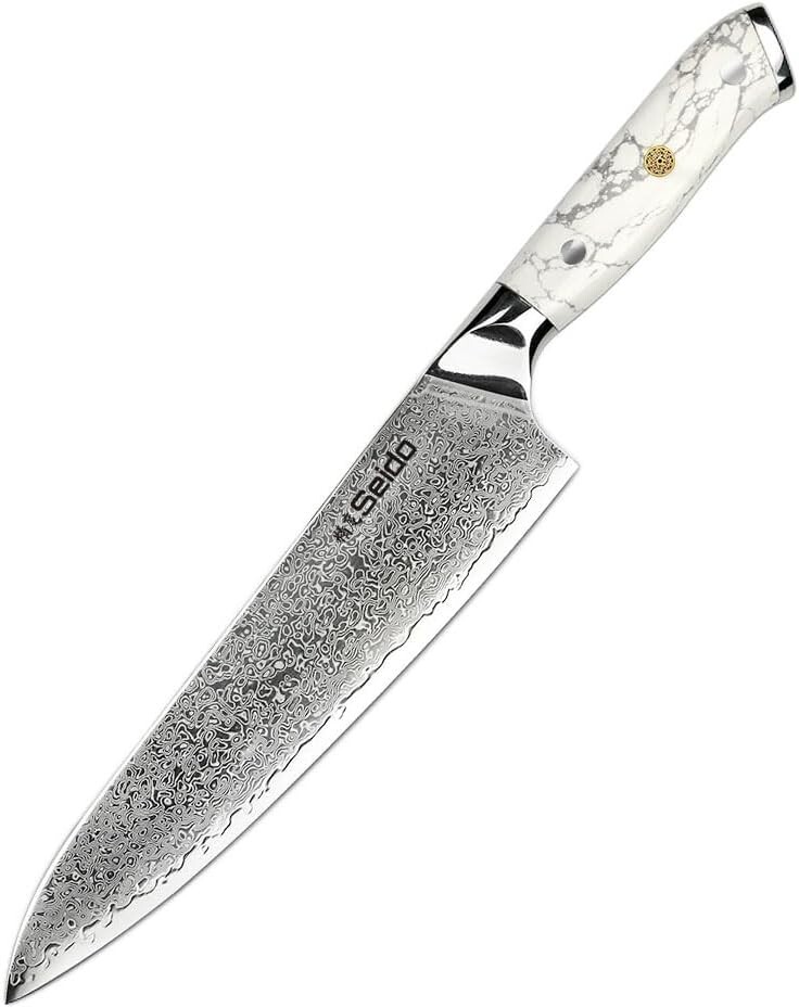 Seido Knives Takoizu Gyuto, 8″ Chef Knife VG-10 Super Steel, White Turquoise
