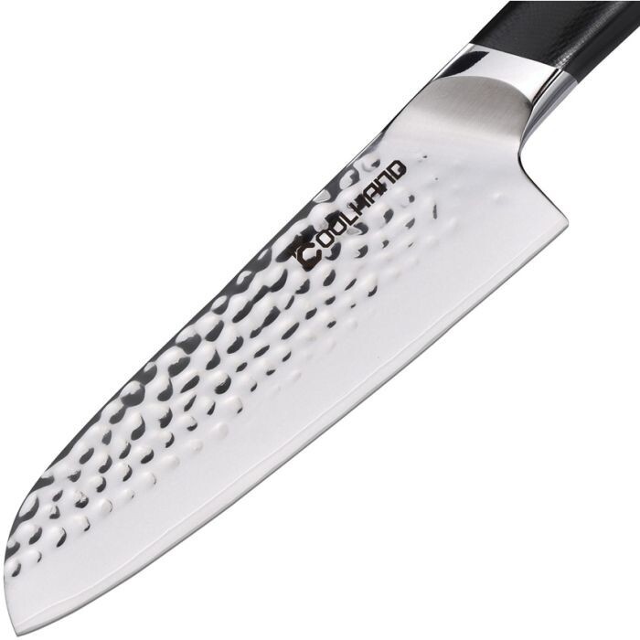 Coolhand Santoku Fixed-Blade Knife Hammered 7″ Stainless Steel Blade G10 Handle