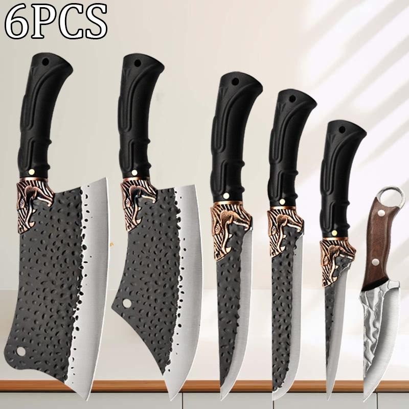 6PCS Stainless Steel Chef Knife Set Butcher Boning Cleaver Fish Vegetable