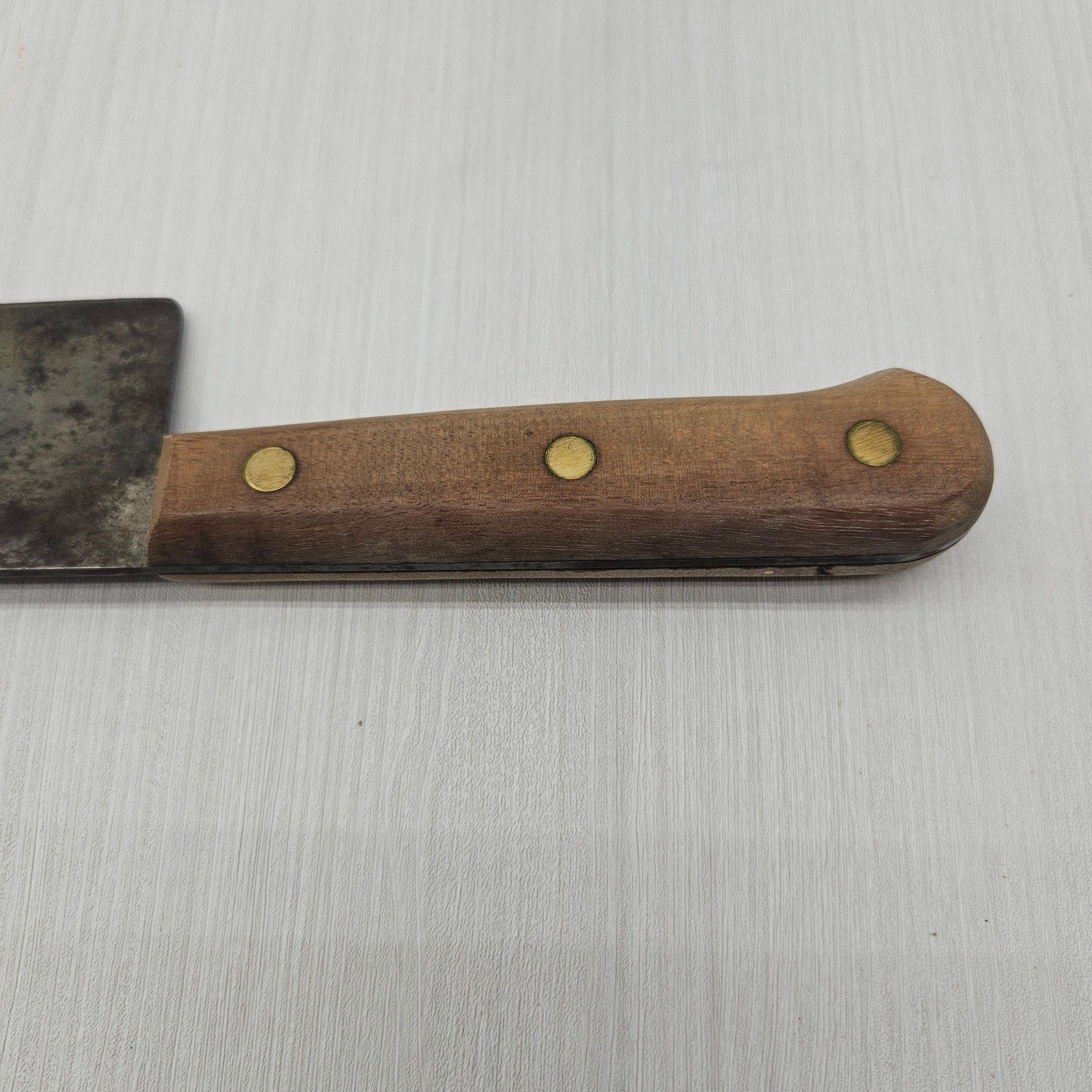 Vintage Carbon Steel Chef Knife 10.5 Inch Blade Wood Handle Full Tang Antique