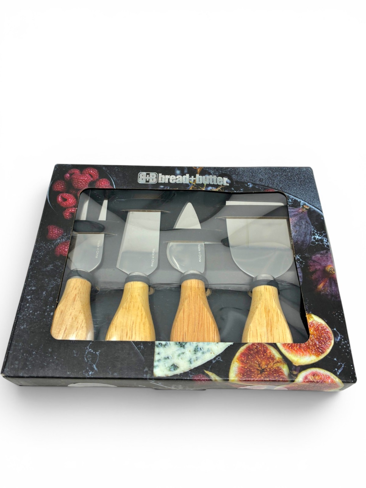 B+B bread+butter Stainless Steel Rubber Wood Cheese Knife Gift Set 4 Pcs
