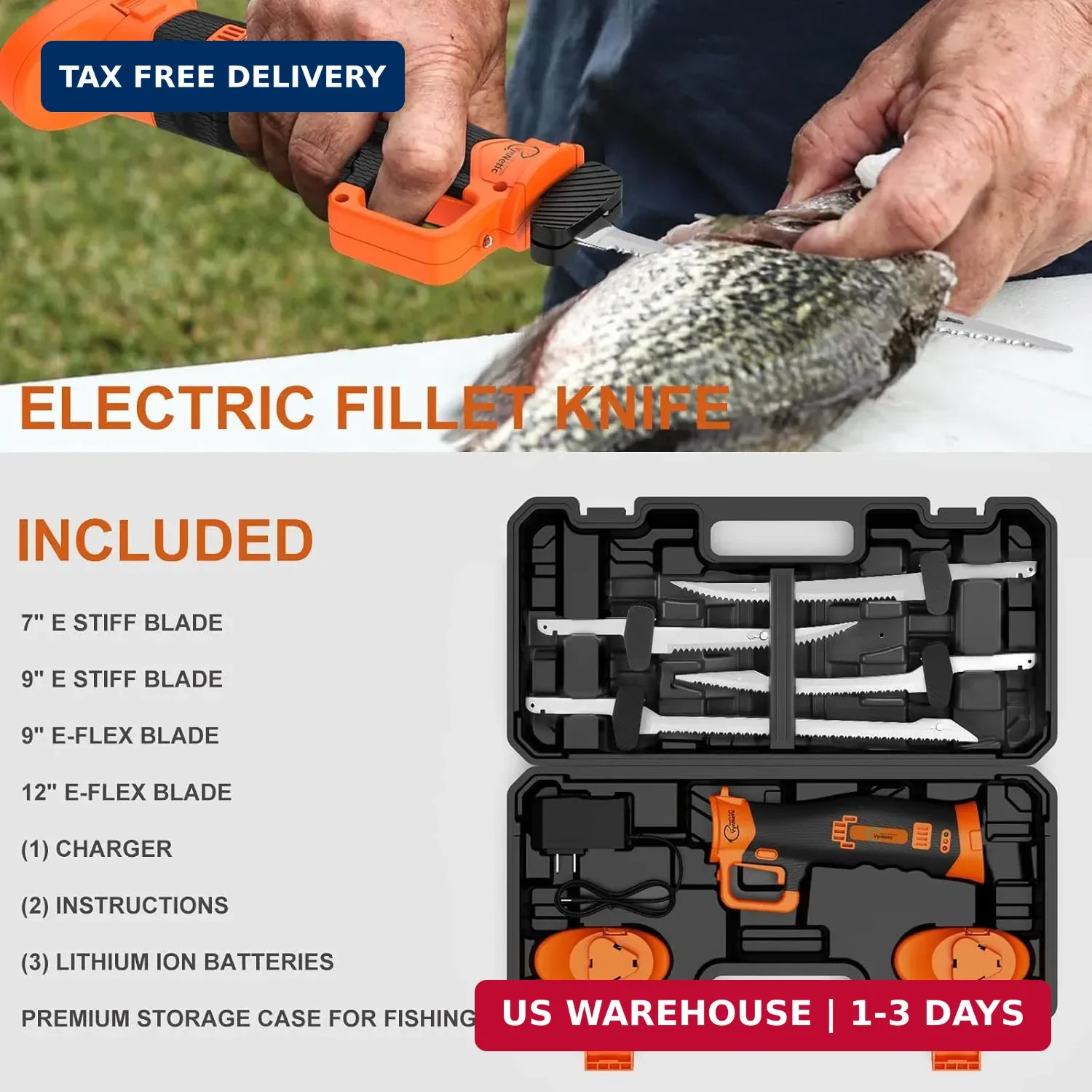 Electric Fillet Knife for Fish – Rechargeable Cordless Electric Knife With Non-S