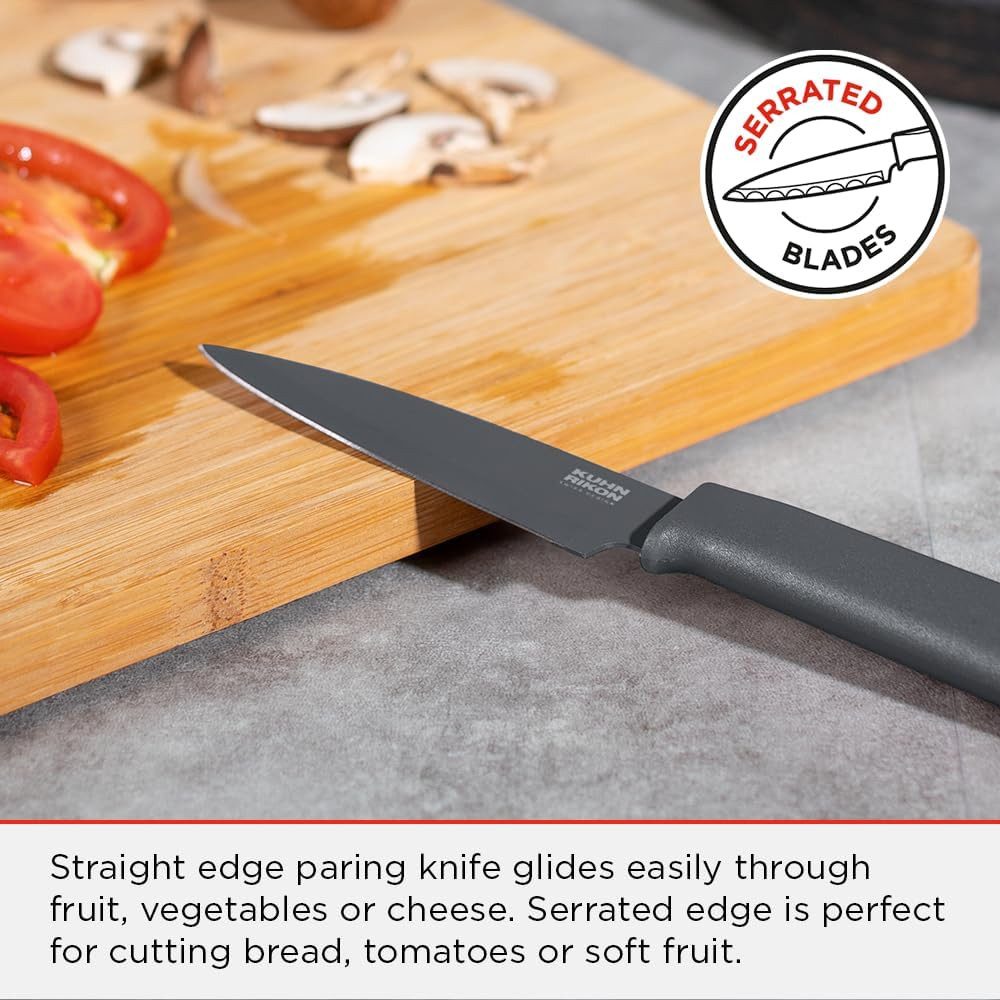 COLORI+ Non-Stick Straight and Serrated Paring Knives with Safety Sheaths, Set o