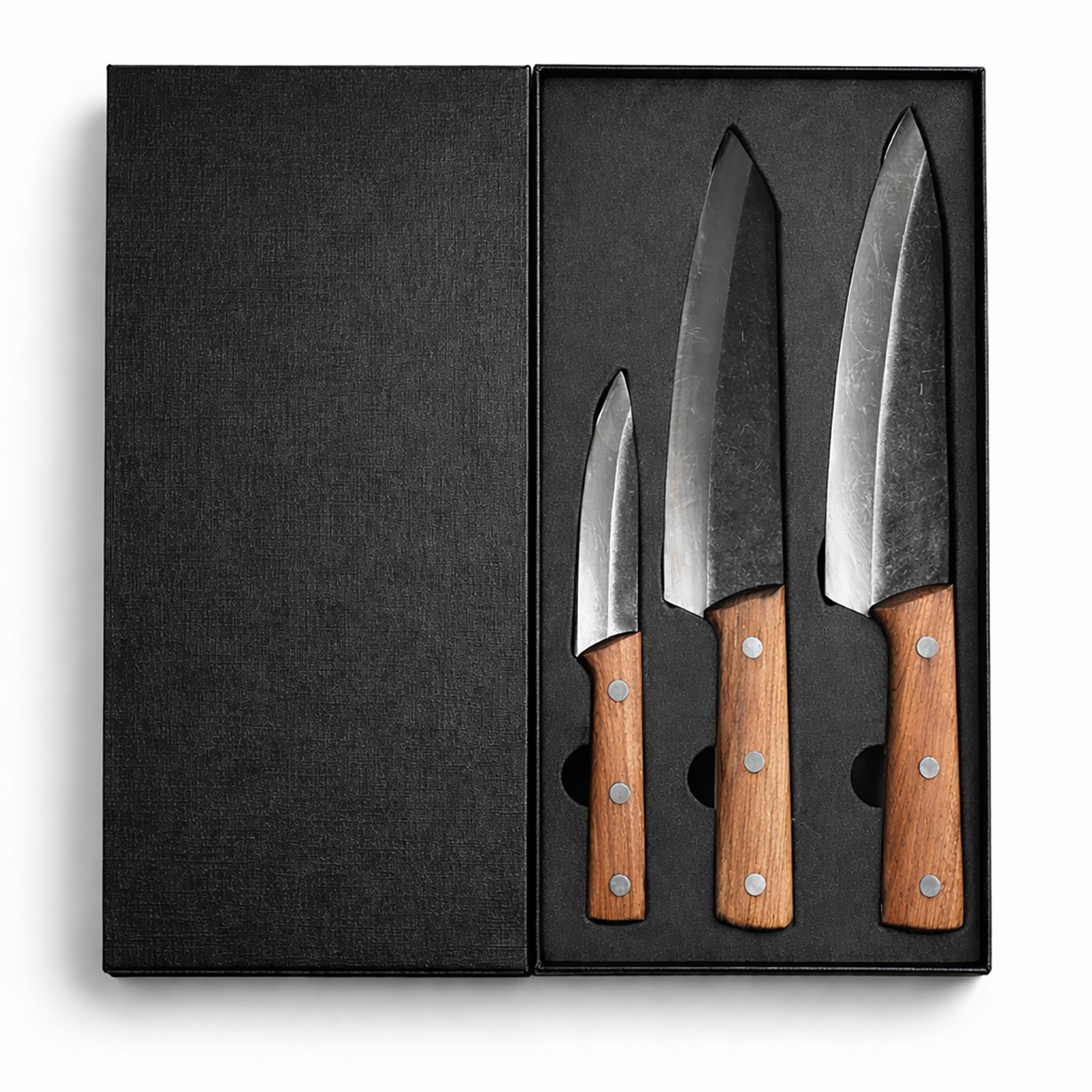 3 Piece Carbon Steel Kitchen Knife Set with Wooden Handle Chef Utility Paring