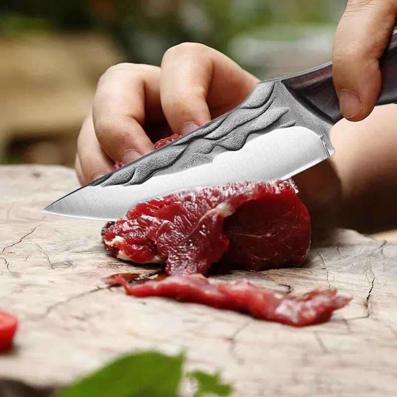 Hand Forged Chef Knife Kitchen Boning Knife Hunting Knife Meat Cutting w/ Sheath