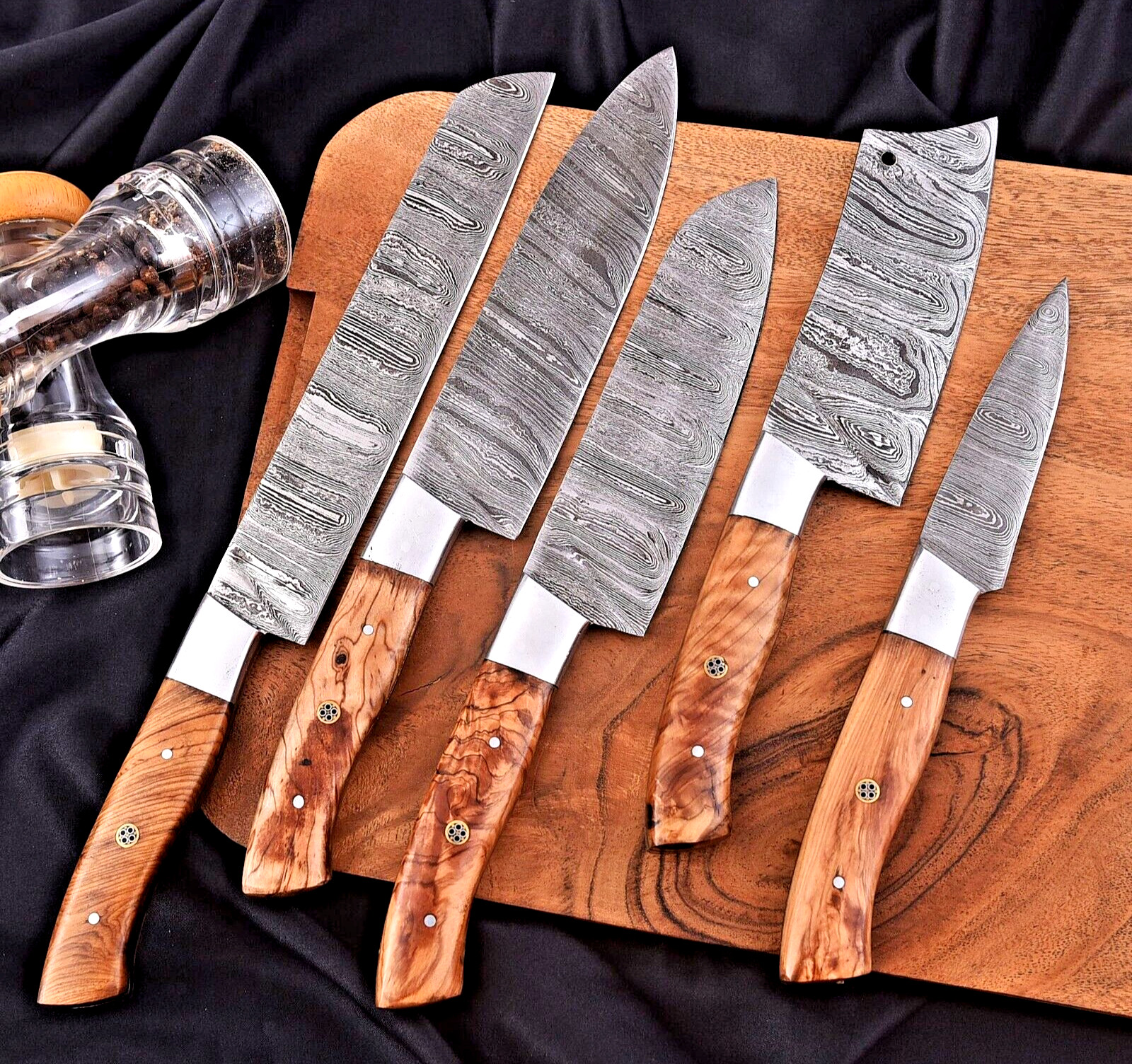 CUSTOM HAND MADE FORGED DAMASCUS STEEL BLADE CHEF SET KITCHEN KNIVES M 132