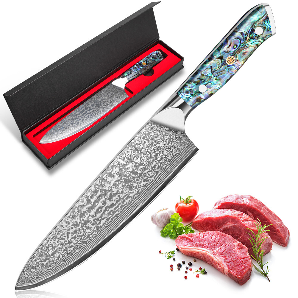 8 Inch Damascus Kitchen Knife Chef Knife Damascus steel Cleaver Knife Gift box