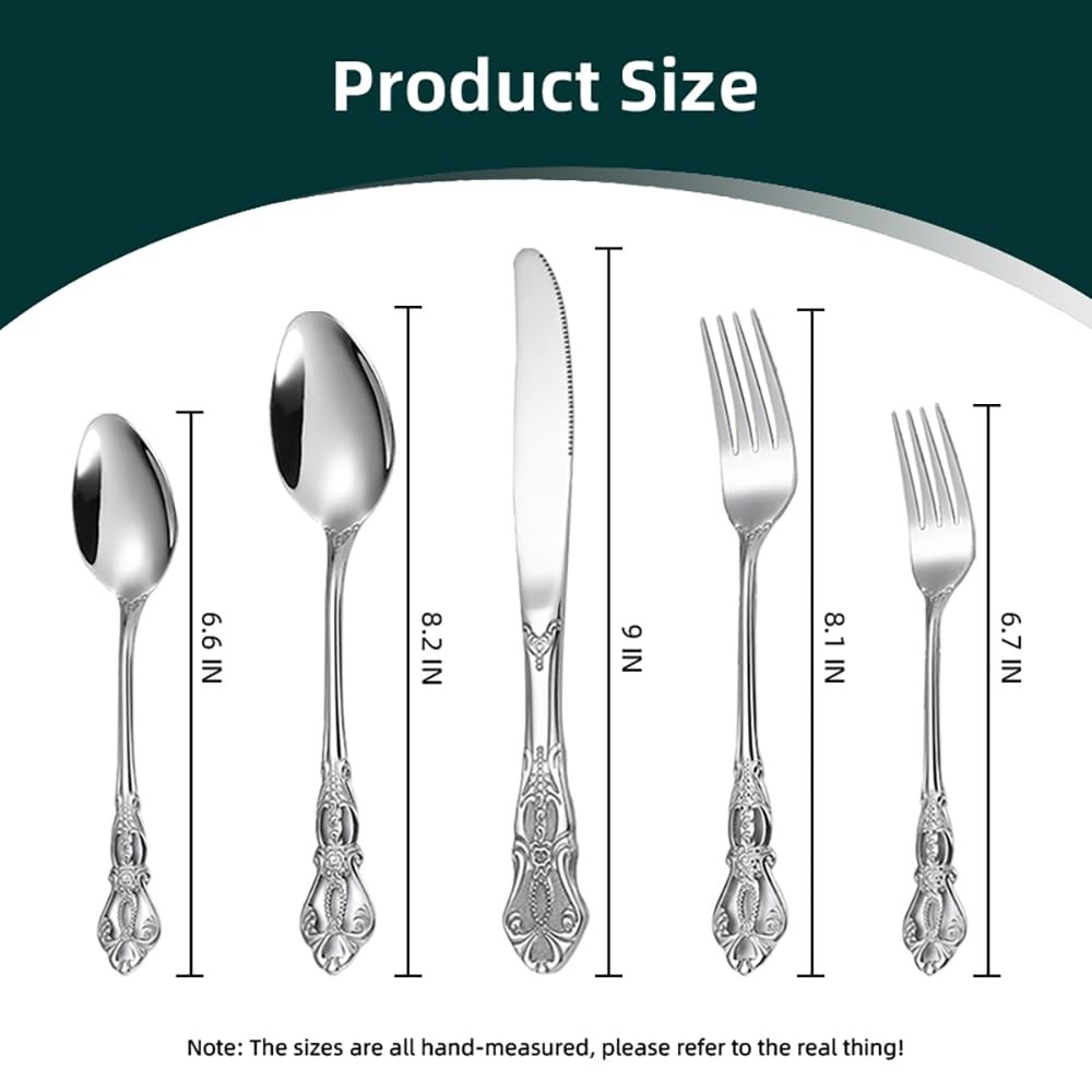 40-Piece Stainless Steel Flatware Set, Silver Silverware Set Service for 8, C…
