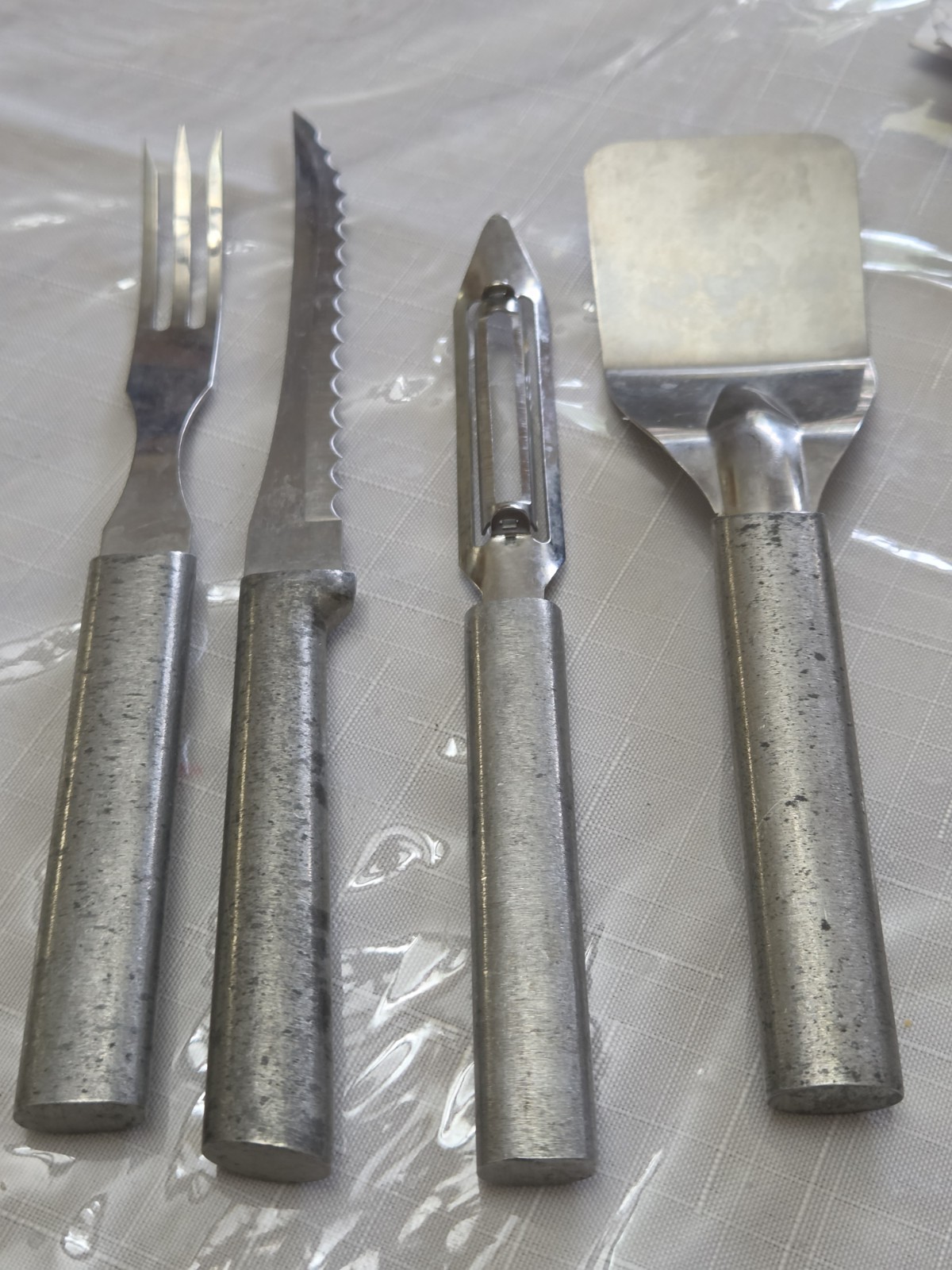 Lot of 4 RADA Cutlery Peeler, Spatula, Serrated Knife, Carving Meat Fork Vtg