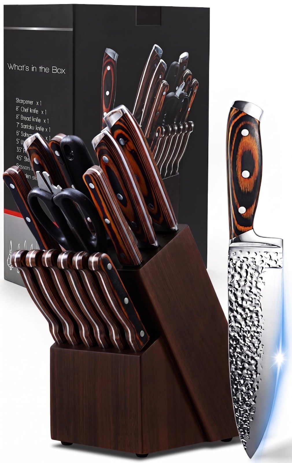 15-Piece Kitchen Knife Set with Block, High Carbon Stainless Steel, Sharp & Ergo