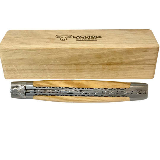 Laguiole En Aubrac Luxury Folding Pocket Knife With Olivewood Handle, 4.75-In
