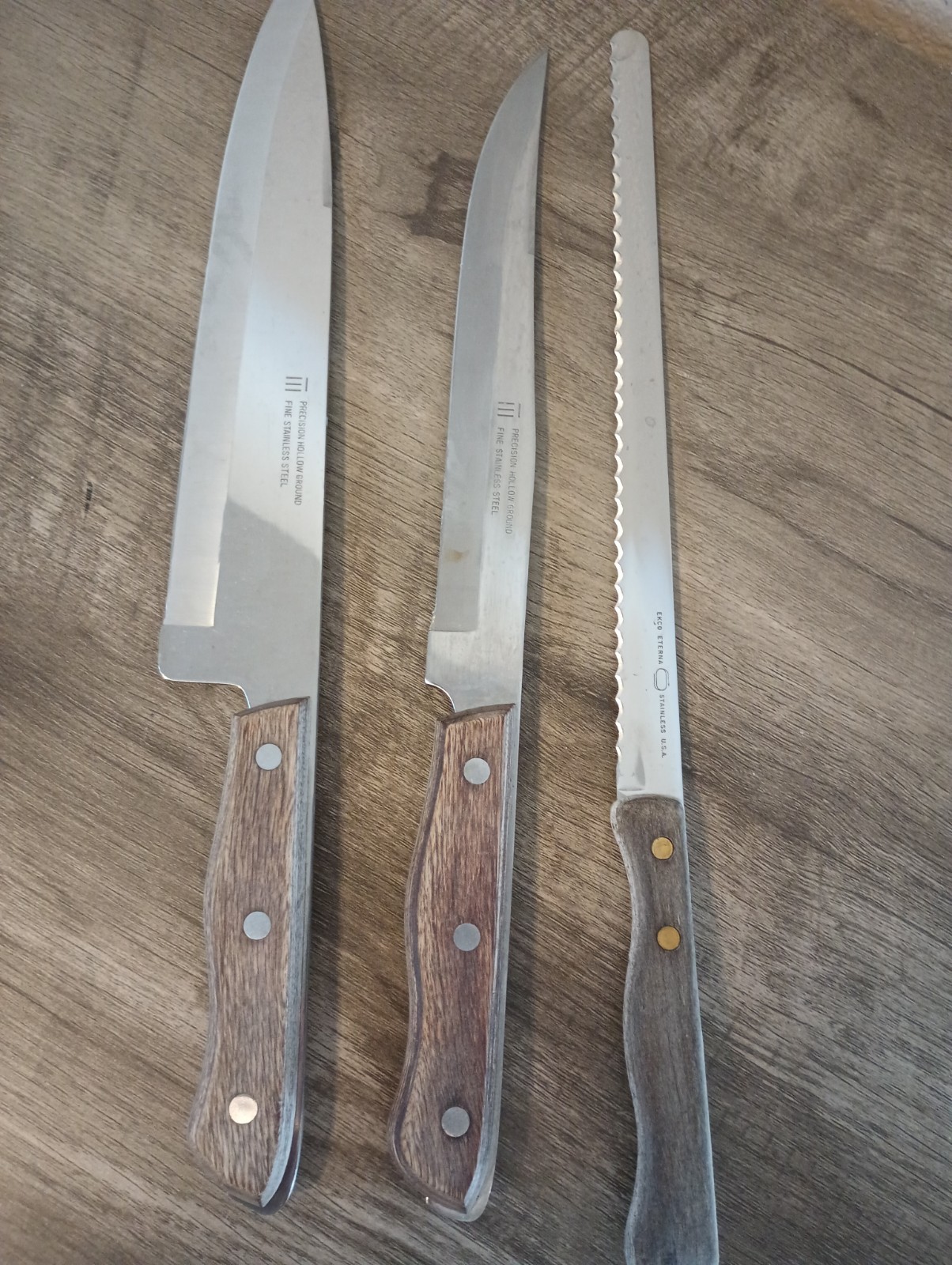 2 Precision Hollow Ground Stainless Steel & 4 J.A. Henckels Knives + Bread Knife