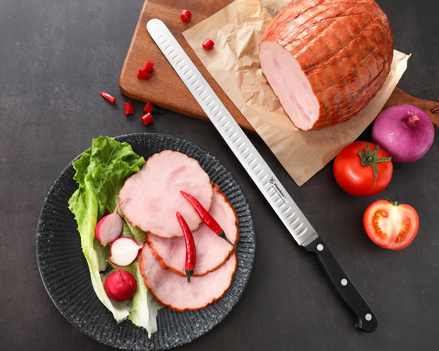 Humbee Chef Stainless Steel Granton Edge Carving Knife