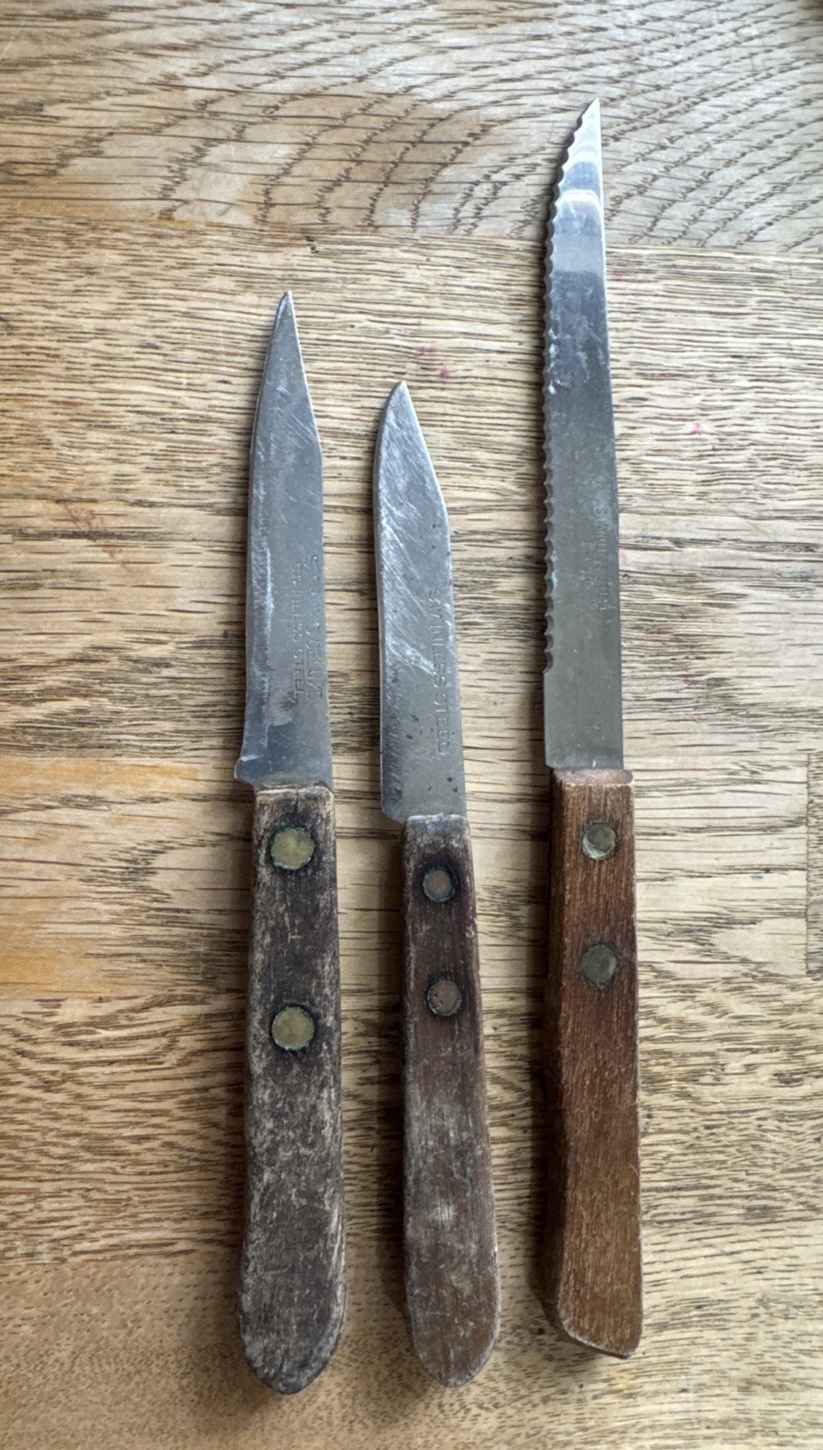 Lot Of 3 Vintage Stainless Steel Wood Handled Knives