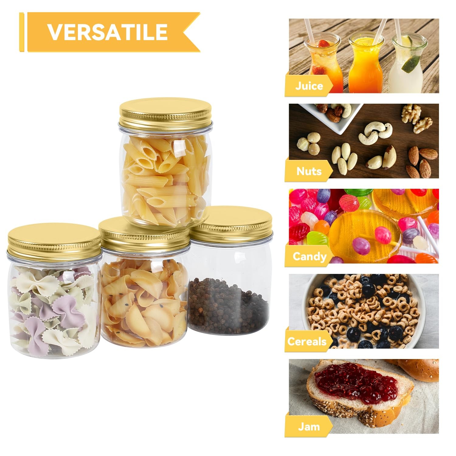 novelinks 8 oz Clear Plastic Jars with Screw Lids, BPA-Free Refillable Storage