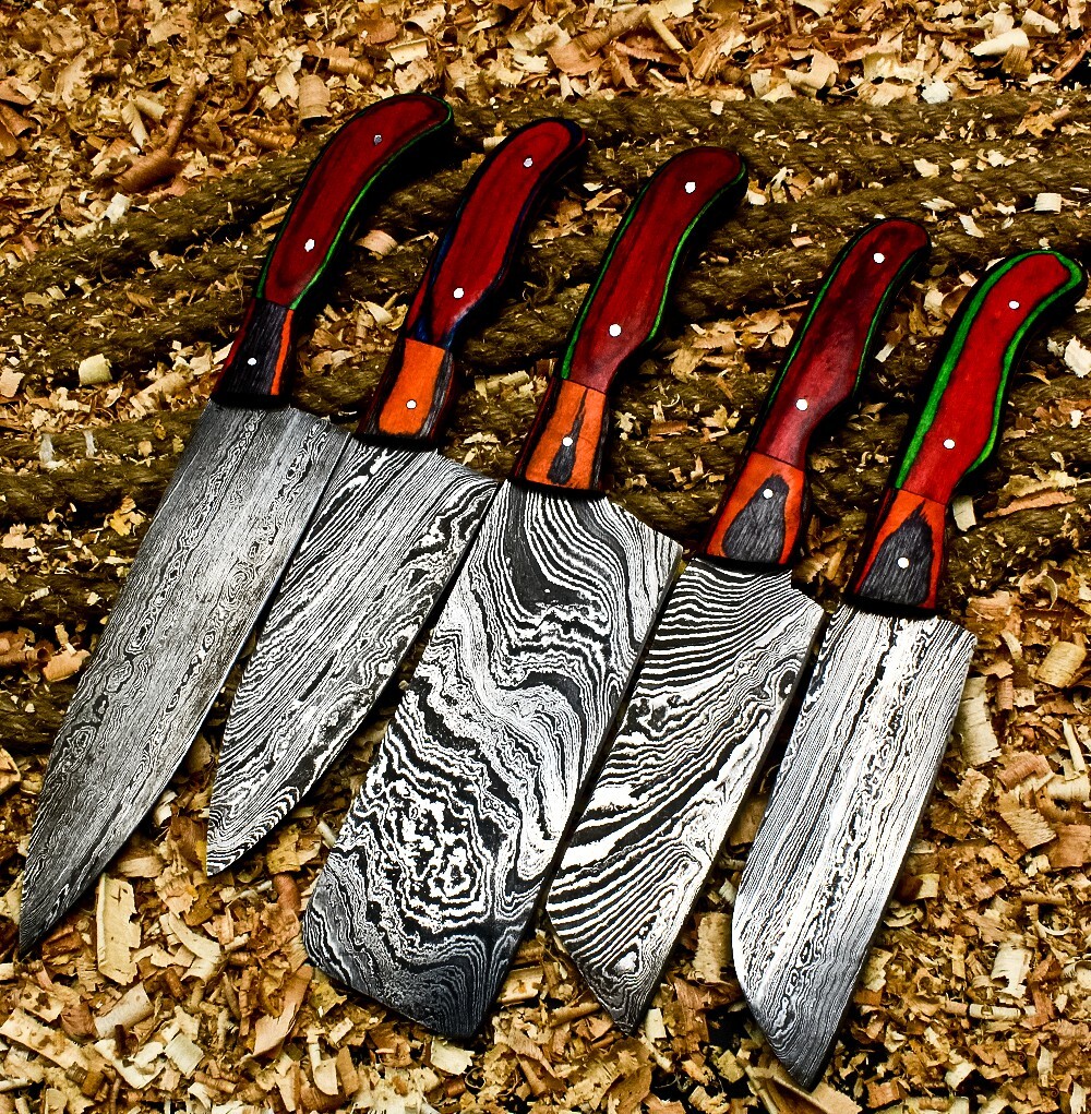 CUSTOM HANDMADE FORGED DAMASCUS STEEL CHEF KNIFE KITCHEN CHEF KNIVES SET