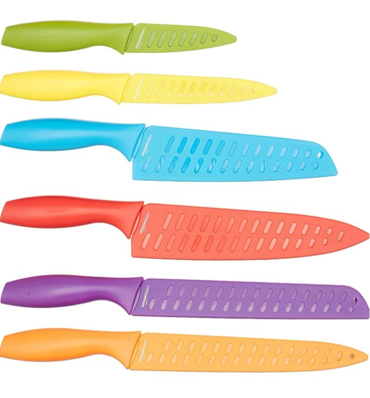 12-Piece Knife Set, 6 Knives with 6 Blade Guards – Amazon Basics Multi Color