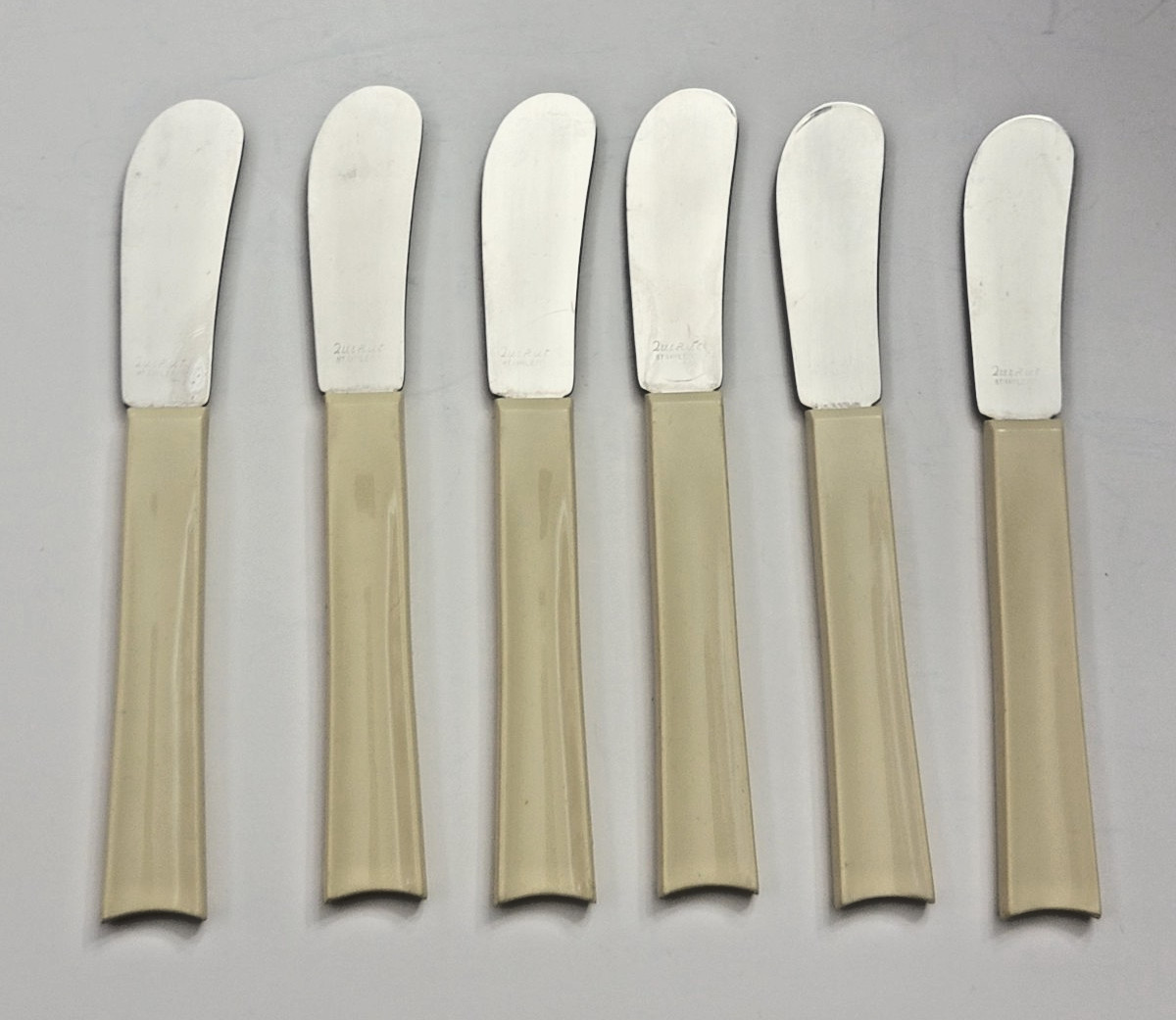 Lot Of 6 Cream Quikut Cheese Butter Spreader Knives Stainless Steel