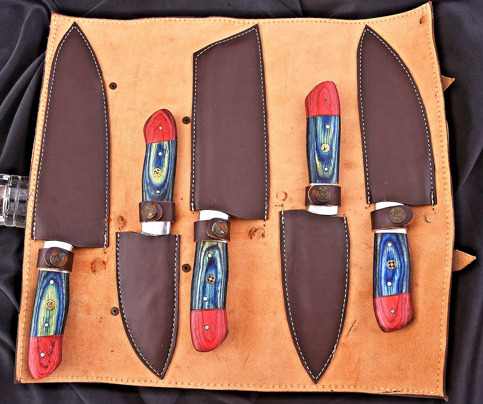 HAND MADE FORGED DAMASCUS STEEL CHEF SET KITCHEN KNIVES 1524