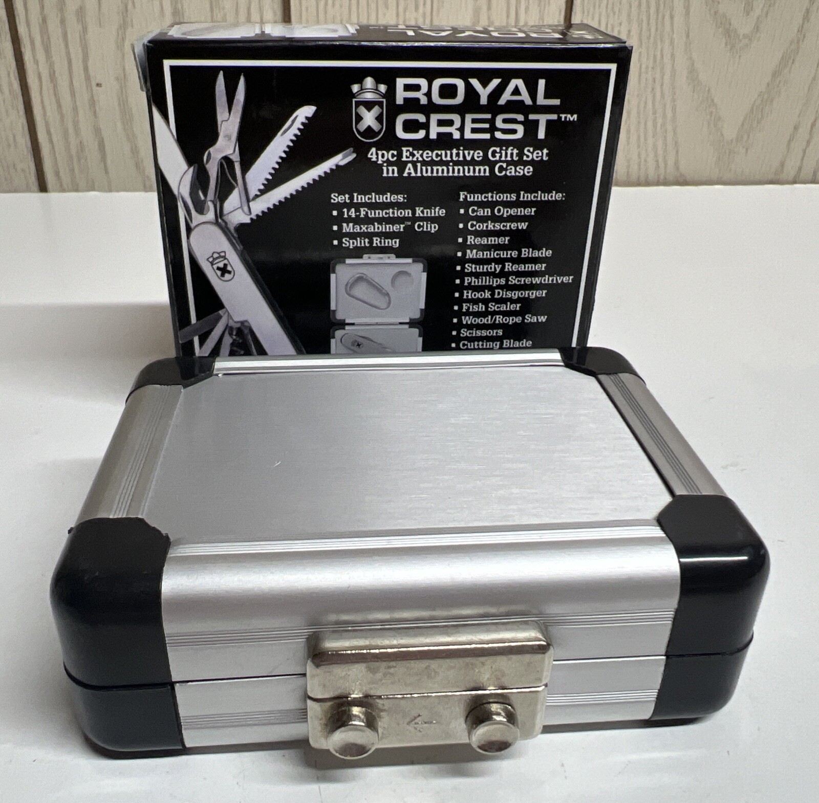 Royal Crest 14 Function Knife 4 Multi Tool W/ Carabiner Clip And Aluminum Case