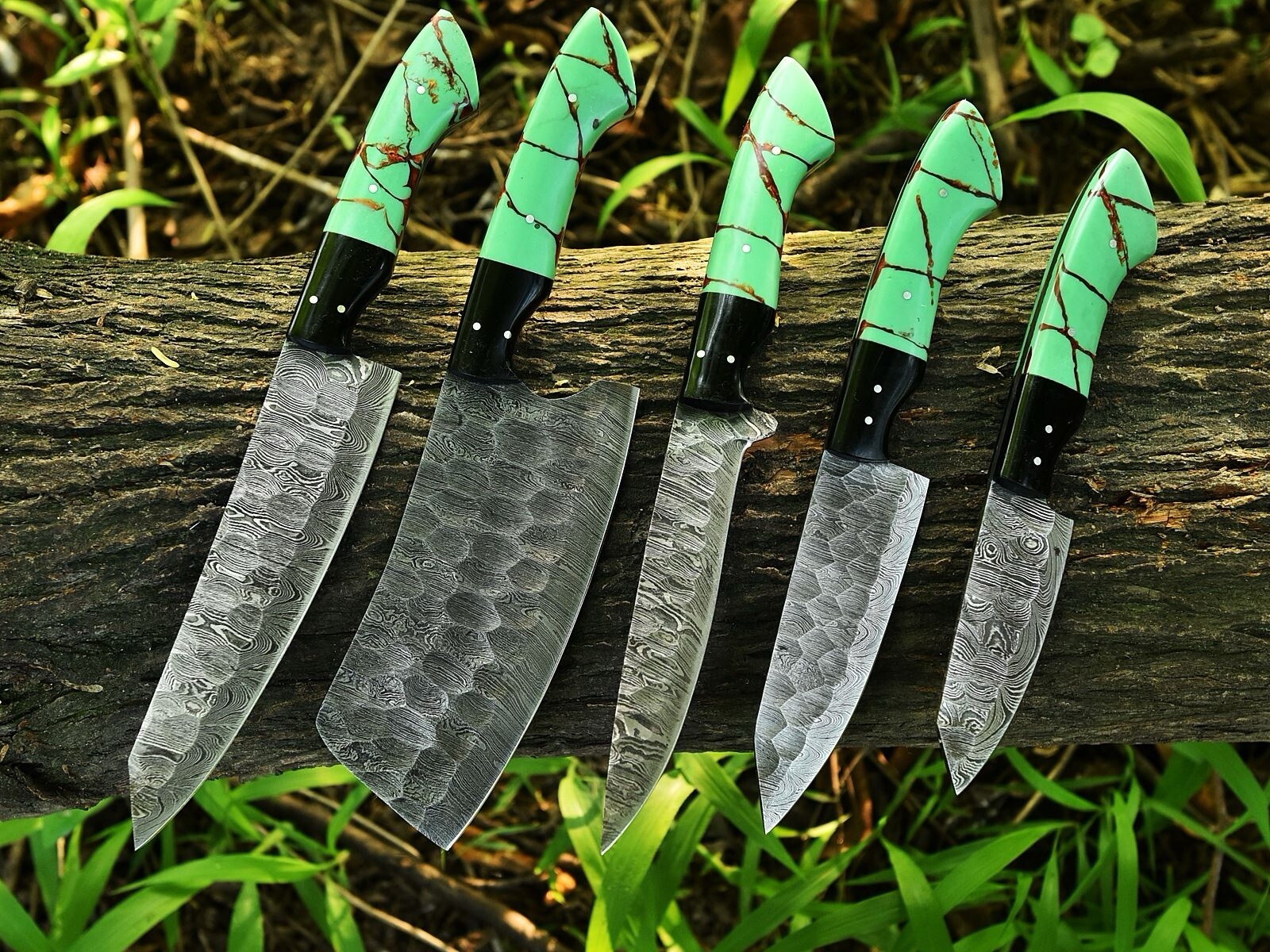 Custom Handmade Forged Damascus Blade Steak Chef Knife SET KITCHEN KNIVES 5pcs