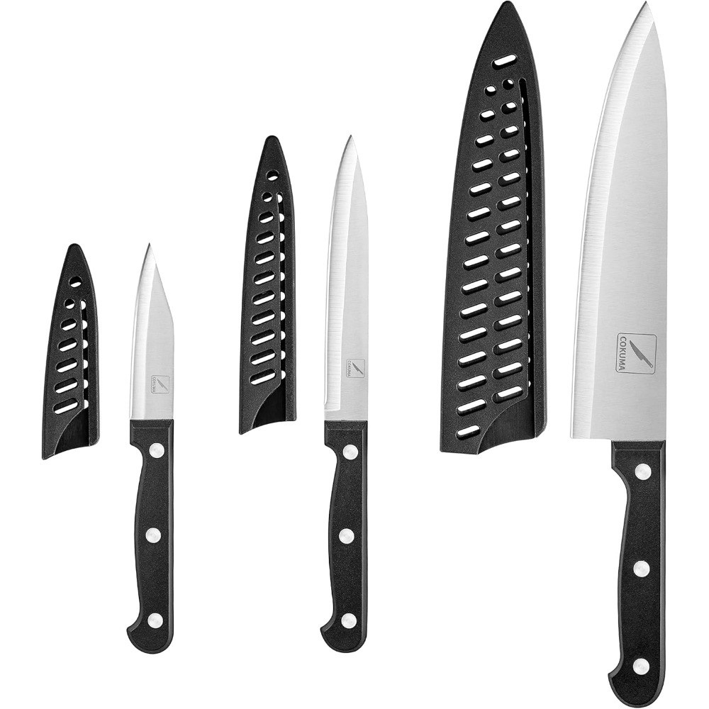 3-Piece Kitchen Knife Set with Sheath 8 Inch Chef Knife 4.5 Inch Utility Knife 4