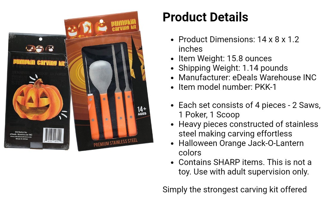 Professional Heavy Duty 4pc Stainless Steel Pumpkin Carving Tool Kit USE FOR YRS