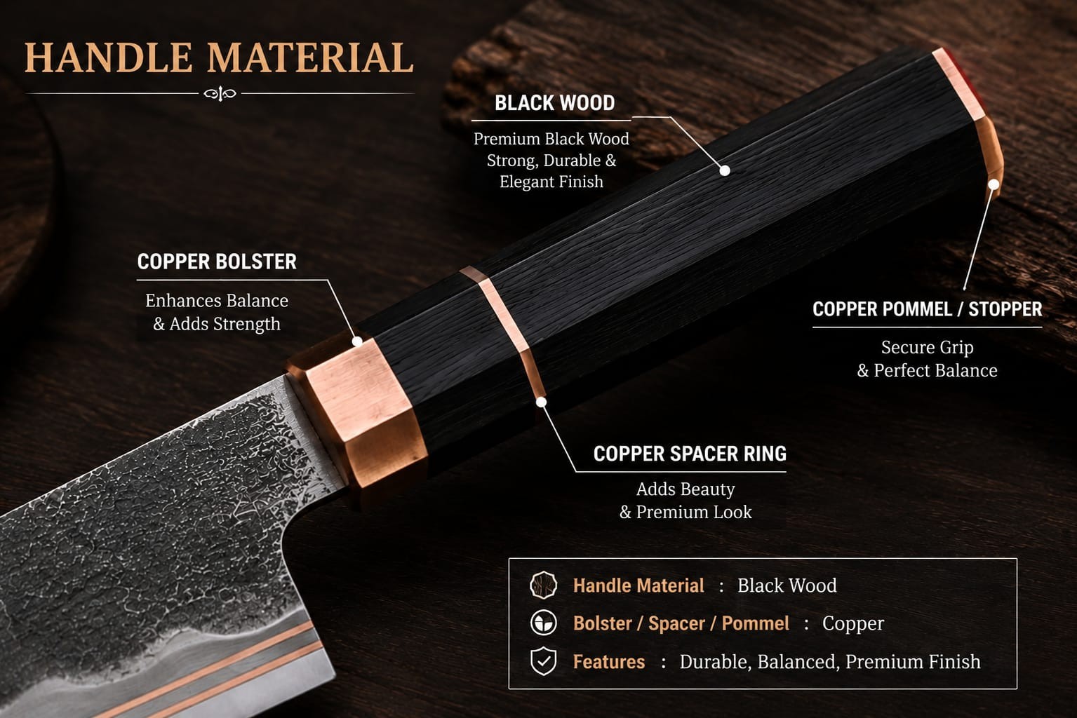 Handmade Japanese Bunka Chef Knife 8 Inch Carbon Steel Kitchen Knife Razor Sharp