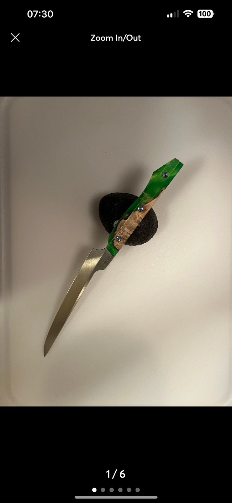 Meglio Knives Custom CD#1 Tool Steel 7.5” Filet Knife W/ Green Resin Burl Handle