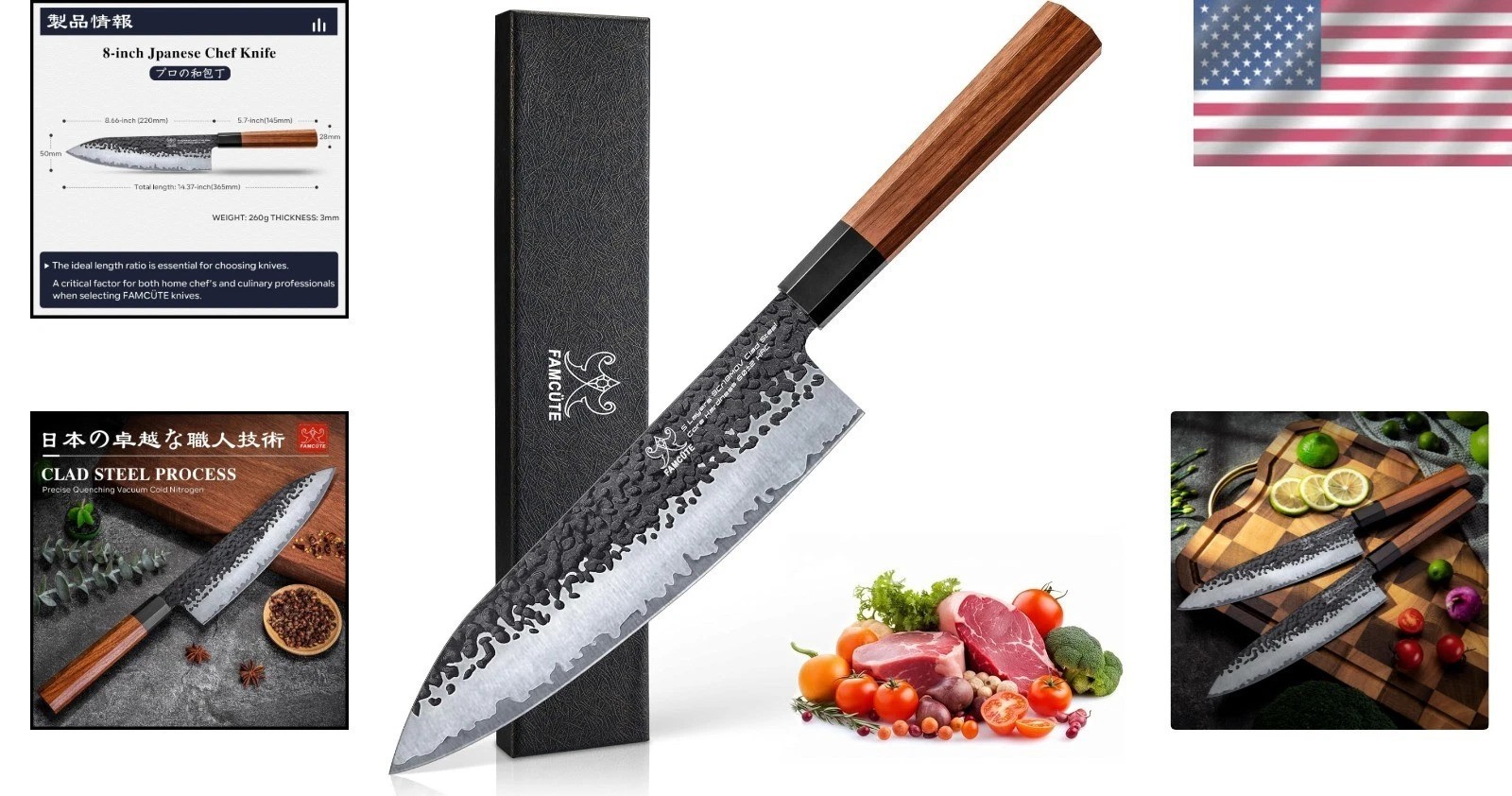 8 Inch Japanese Chef Knife – Hand Forged 9CR18MOV Steel, Rosewood Handle Beauty