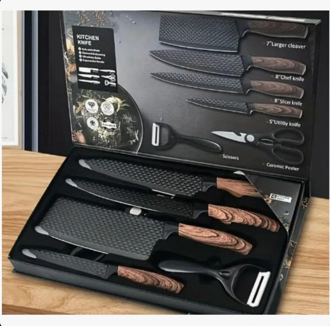 HEESEM 6PC Black Kitchen Knife Set with gift box NEW