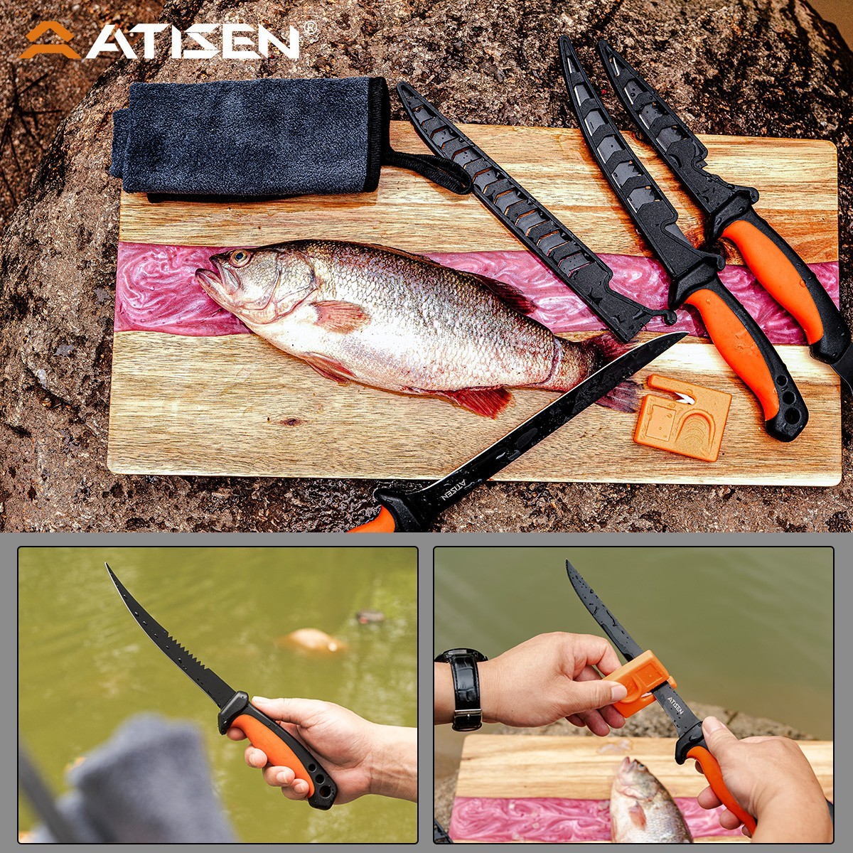 Heavy Duty Fish Cleaning Knife Set Sharp Stainless Steel Blades with Storage