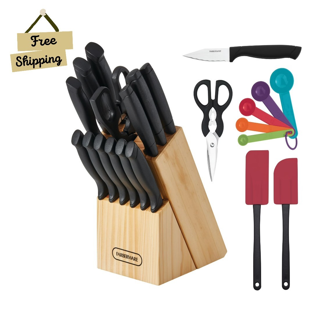 Farberware 23 Pc Stainless Steel Cutlery Knife Set Never Needs Sharpening Black