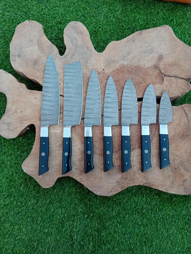 Custom Handmade Damascus Steel Blade Kitchen Knives Set , Chefs Set