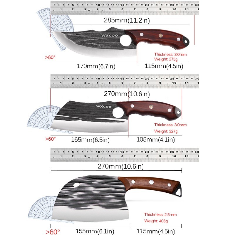 4PCS Stainless Steel Boning Knife Handmade Meat Cleaver Camping Kitchen Knife