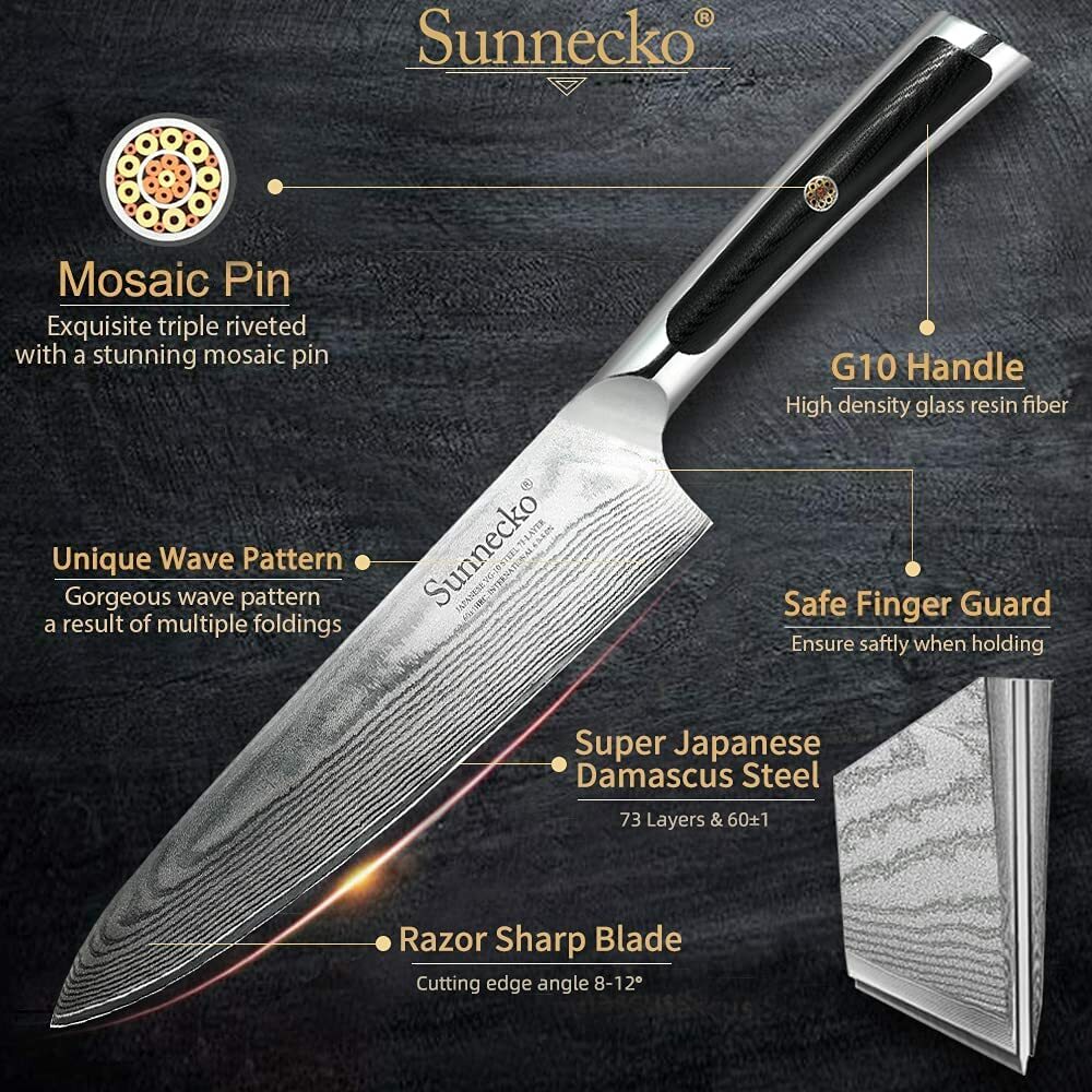 Sunnecko Chef’s Knives VG10 Damascus Steel Japanese Kitchen Knife Cutting Tools