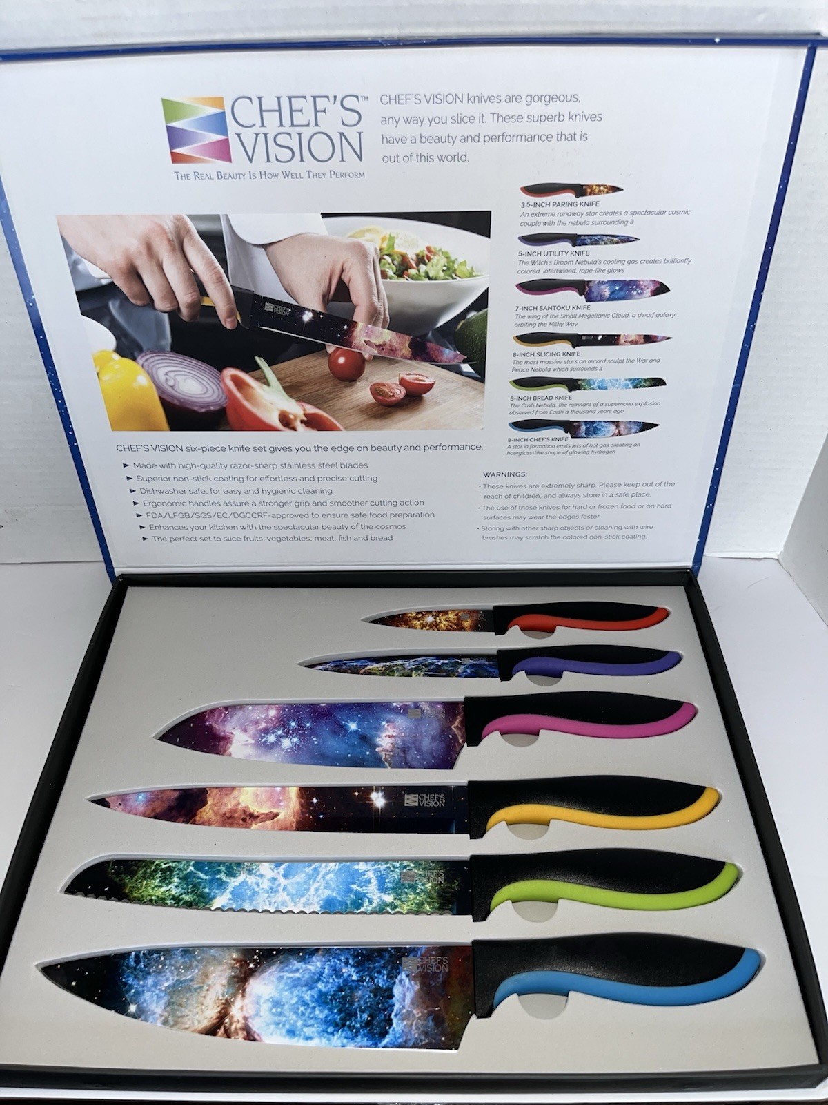 Chef’s Vision 6-Piece Cosmos Space Galactic Astrology Kitchen Knife Set Gift Box