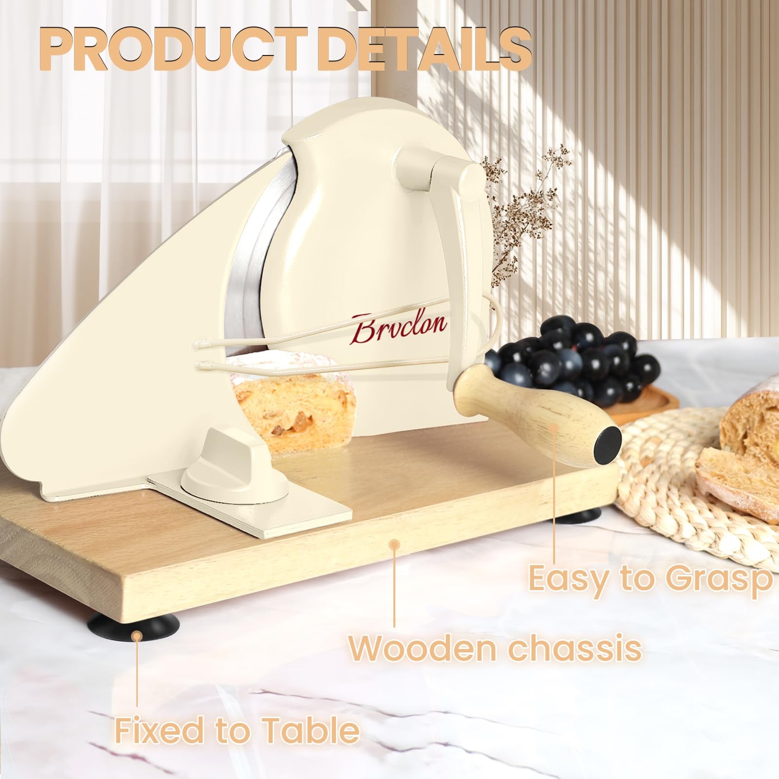 Manual Bread Slicer Adjustable Thickness, Hand Crank Bread Slicer for Homemad