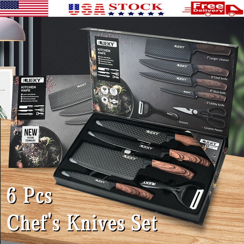 6 PCS Kitchen Knife Set Stainless Steel Chef Knives Cleaver Set With Gift Box