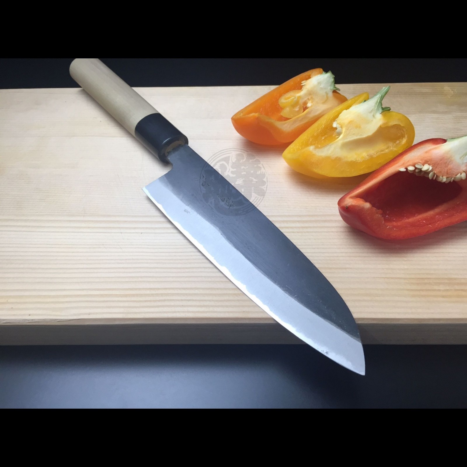 Japanese Chef Knife Aritsugu Black Santoku 180mm 7″ Blue Steel Sheath Gift