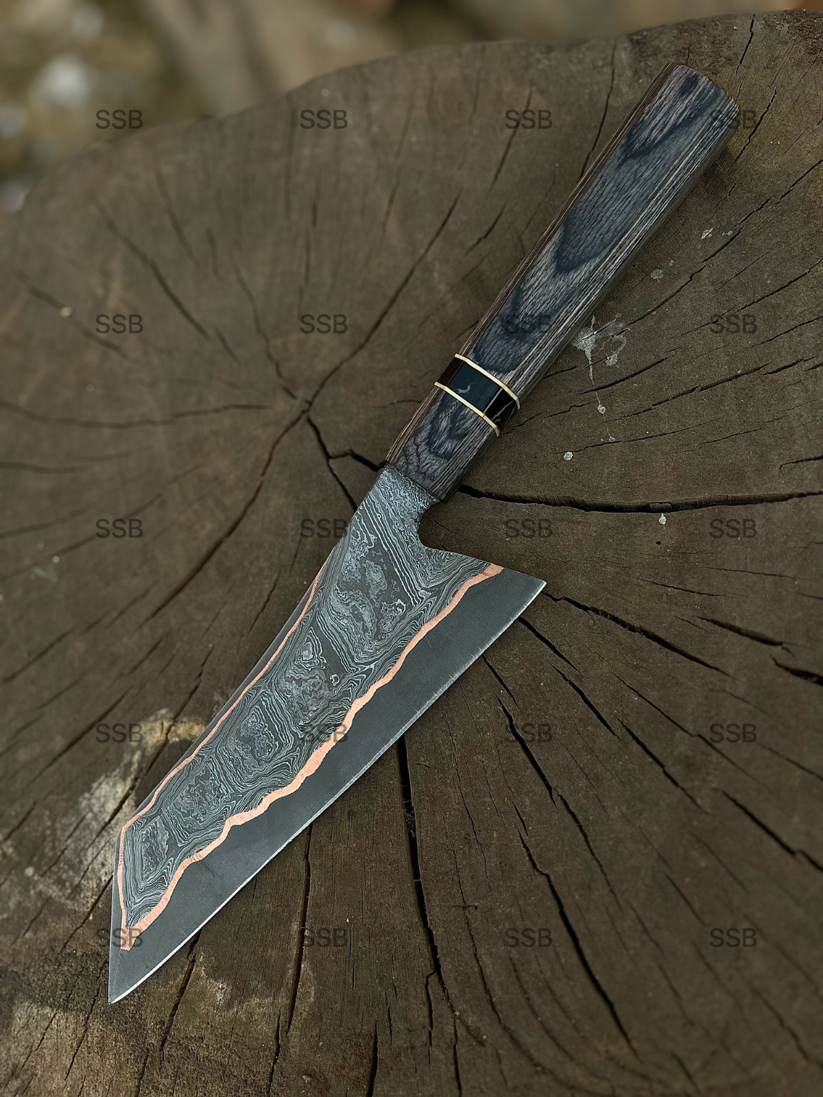 Copper Damascus Chef Knife – Handmade Kitchen Knife – Copper Blade Chef Knife