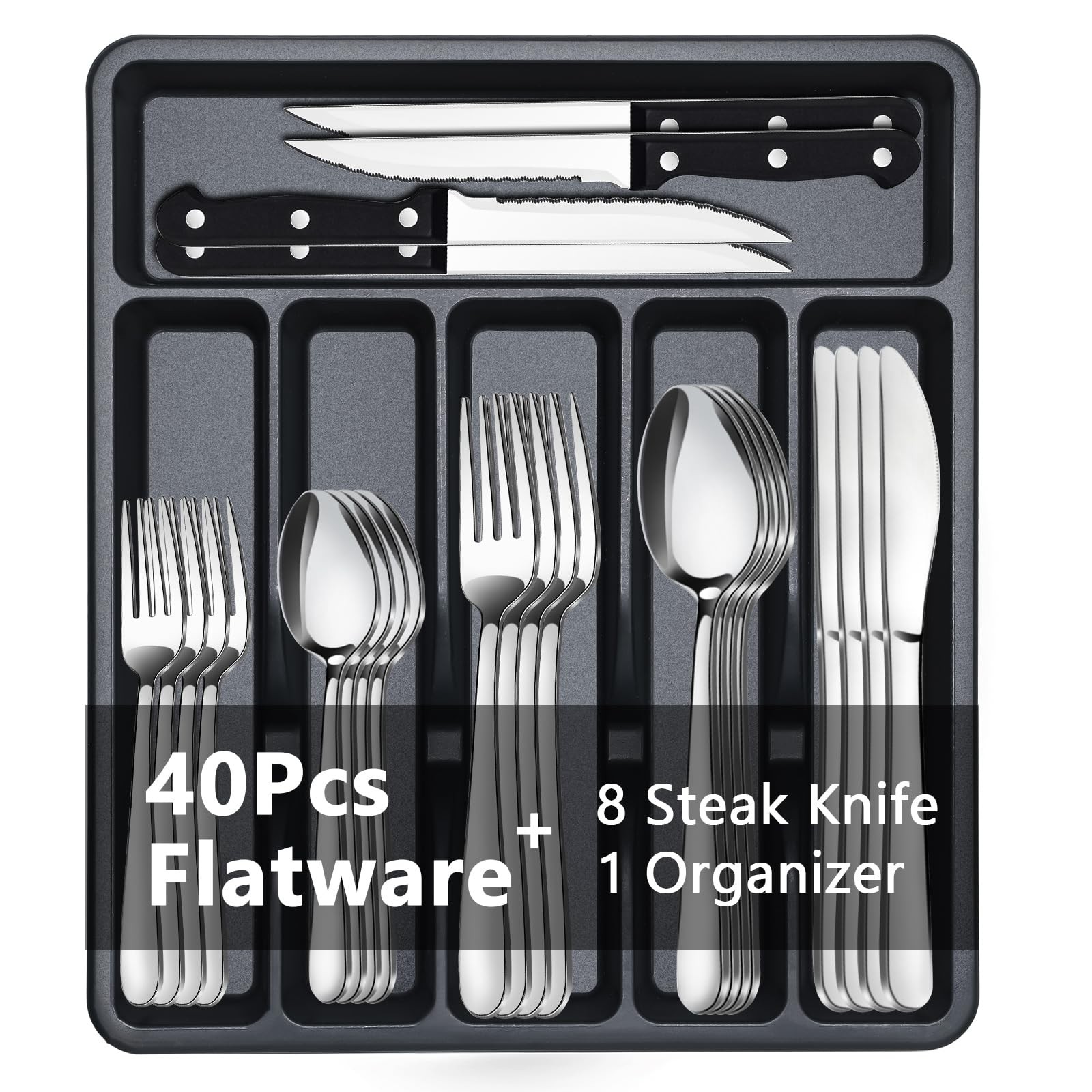 BEWOS 49 PCS Silverware Set – Stainless Steel Silverware Set with Organizer f…