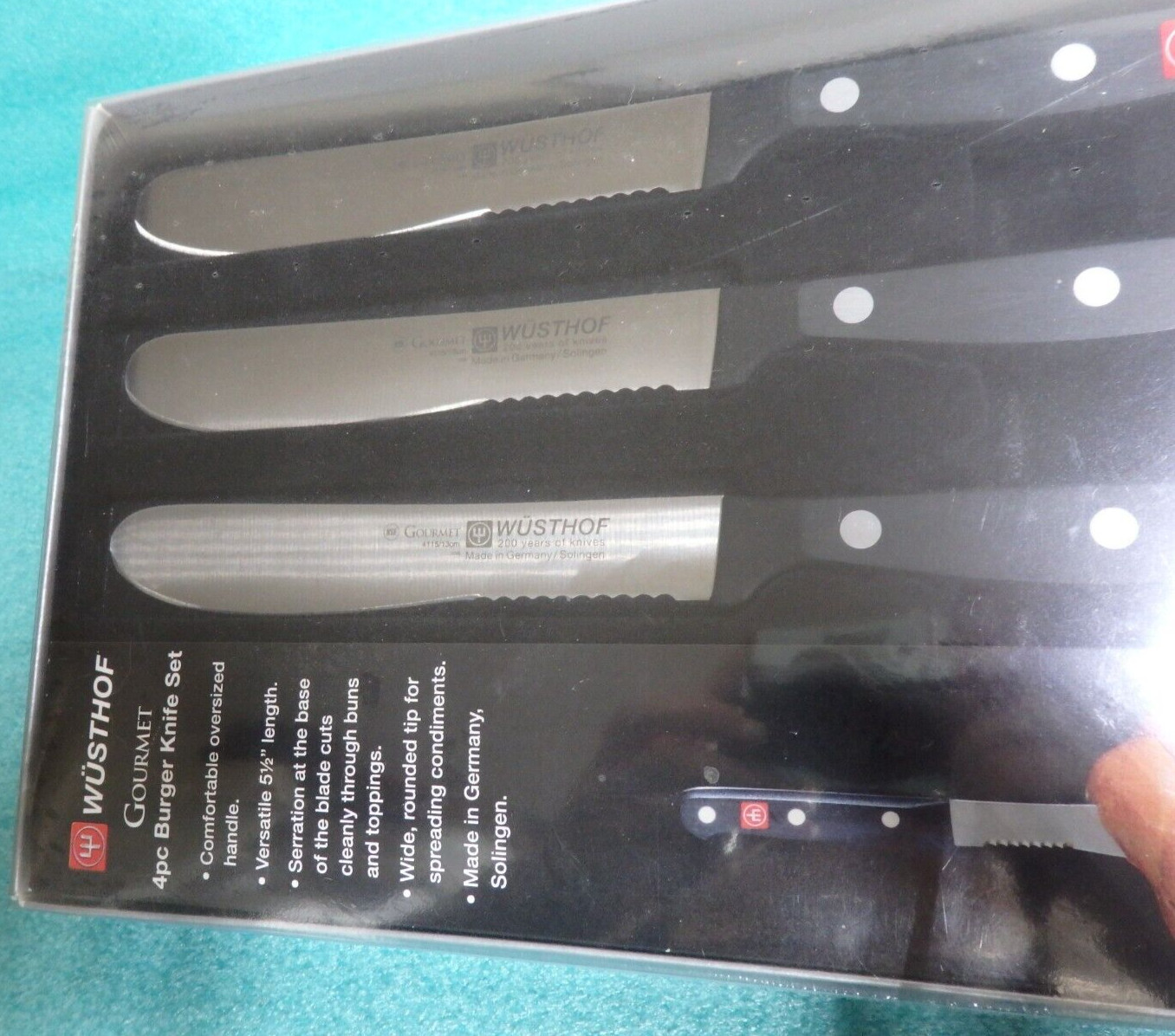 New SEALED Wusthof Gourmet 4 pc Burger Knife Set # 4115/13CM Made in Germany