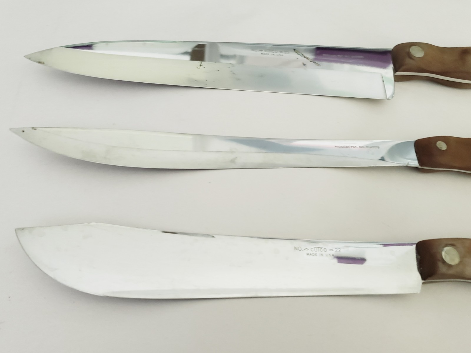 Cutco Lot of 3 Knives No 22 23 25 Butcher Carving Knife USA Made Brown Handles