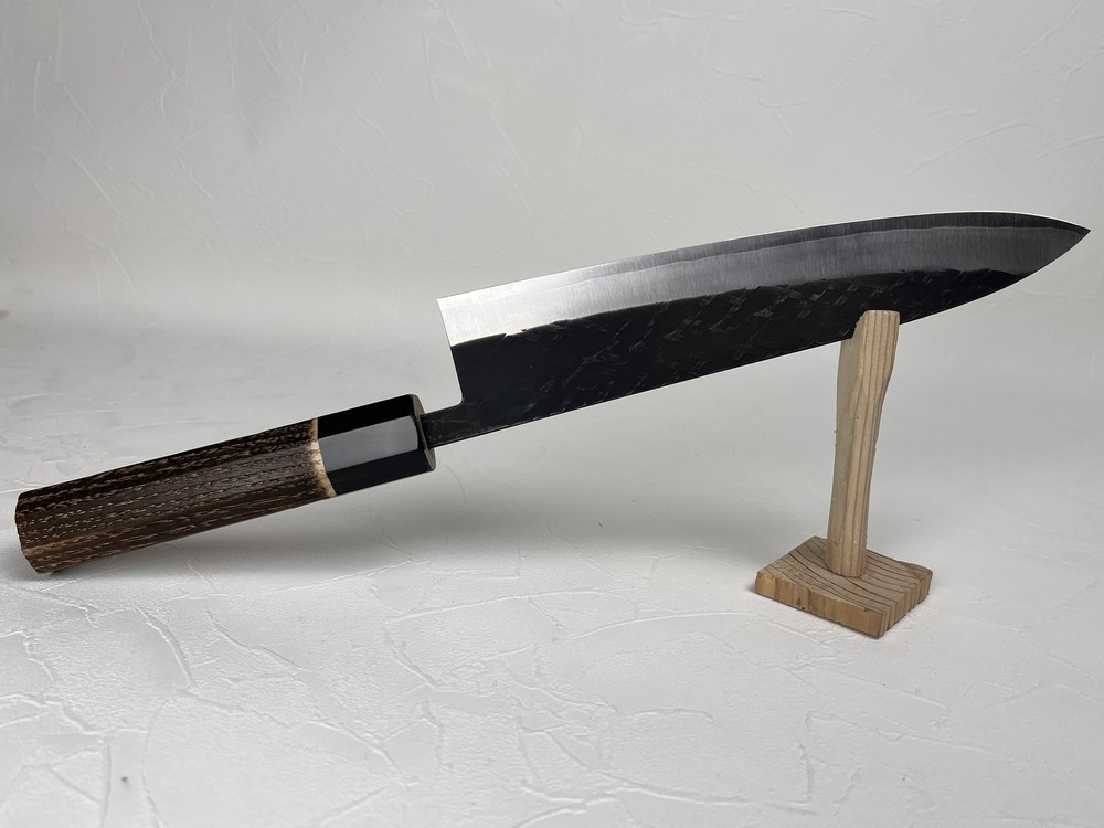 Ohishi Tadafusa SLD X hammered tsuchime Kurouchi Gyuto 210 mm burnt chestnut